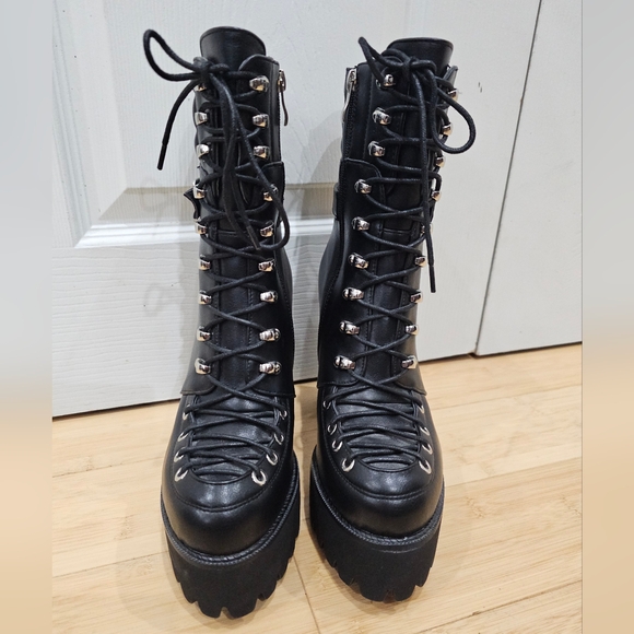 Dolls Kill Punk Goth Azalea Wang Mel Black Lace Up Buckle Mel Ankle Boots 9 New - Picture 5 of 10